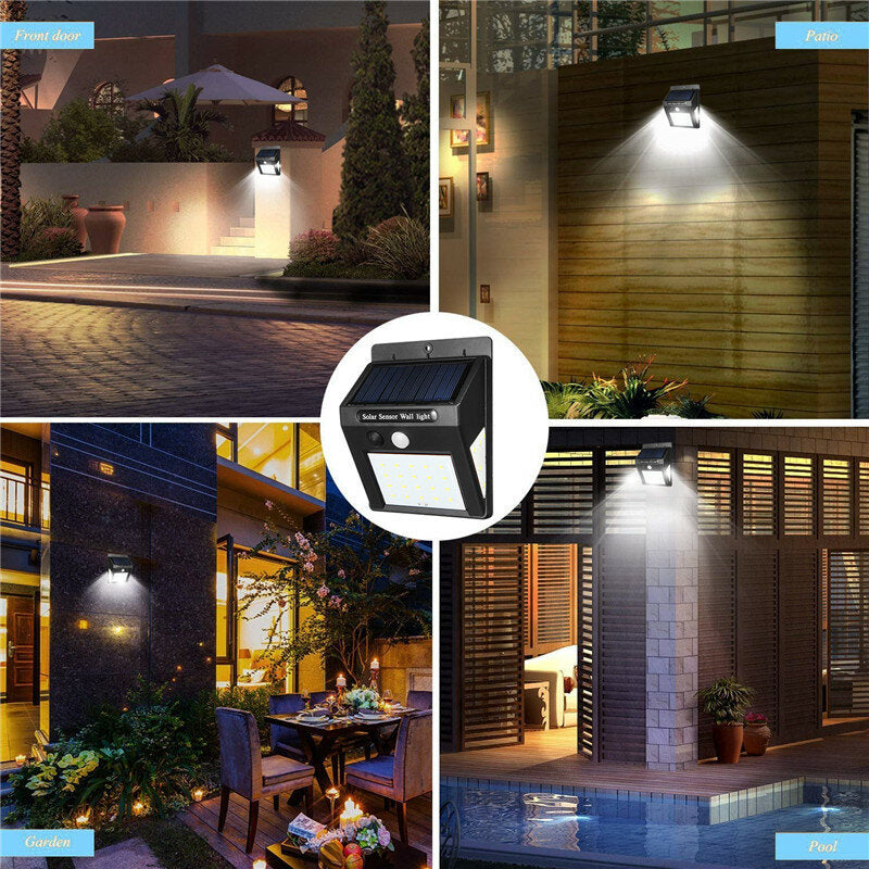 30LED Solar Light PIR Motion Sensor Wall Lamp Security Garden Outdoor 3-Side Lighting