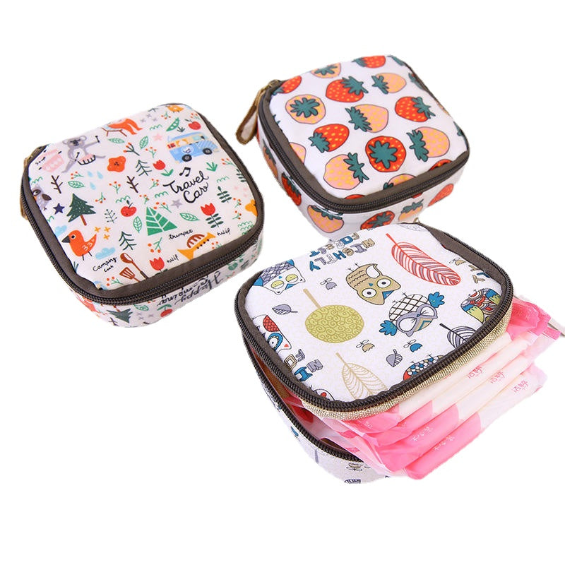 Cloth Waterproof Zipper Sanitary Napkin Cosmetic Storage Bag Coin Purse