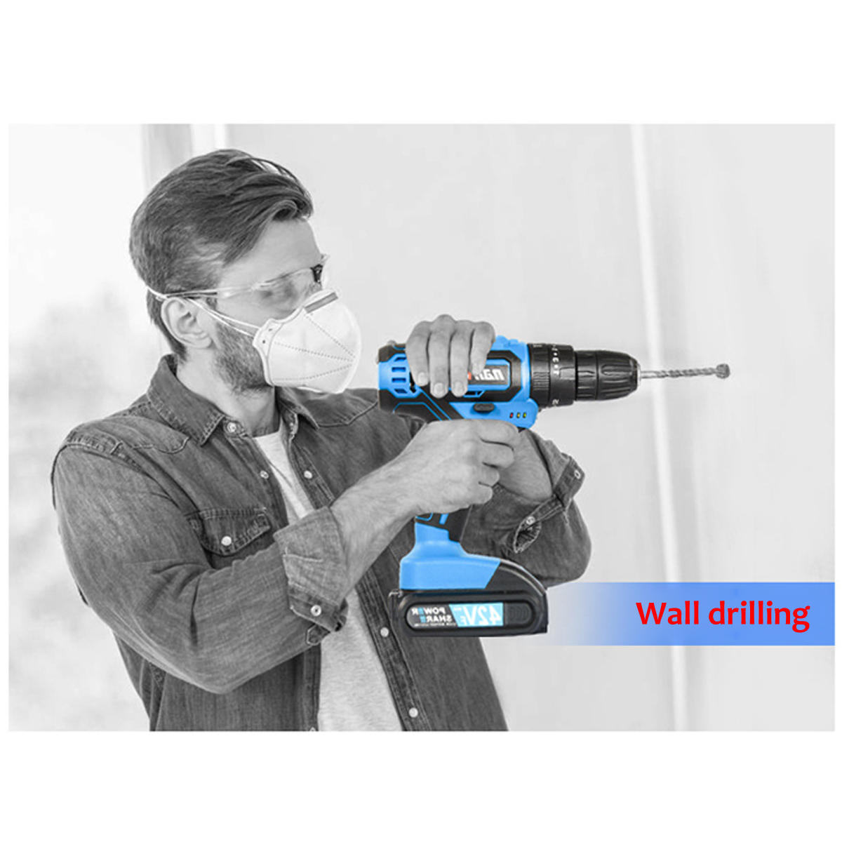 42VF Cordless Electric Impact Drill 25+1 Torque Rechargeable 2 Speed Screwdriver W/ 1 or 2 Li-ion Battery