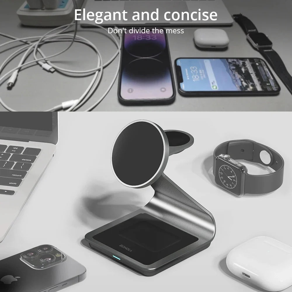 Magnetic 3-in-1 Wireless Charger for iPhone 15/14/13, Apple Watch, AirPods Pro