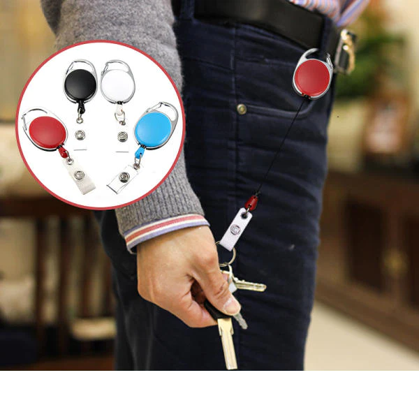 Retractable Reel Keyring Clip Retractable Carabiner Recoil Key Ring Key Chain ID Card Holder Holder