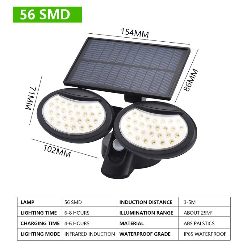 Double Head Motion Sensor LED Solar Light Outdoor Spotlight  Waterproof Rotatable Wall Lamp