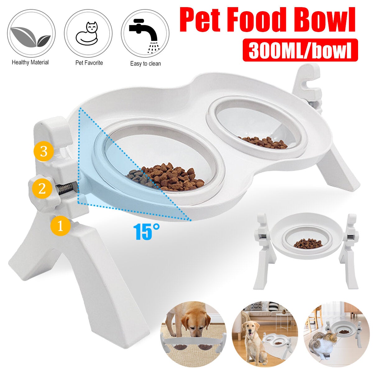 Cat Food Bowls Double Raised - Cat Feeding Bowl Double Dishes Pet Water Feeder Raised with Stand for Cats & Small Dogs