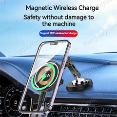 15W Magnetic Car Wireless Charger 360° Fold-able Stand for iPhone & Samsung