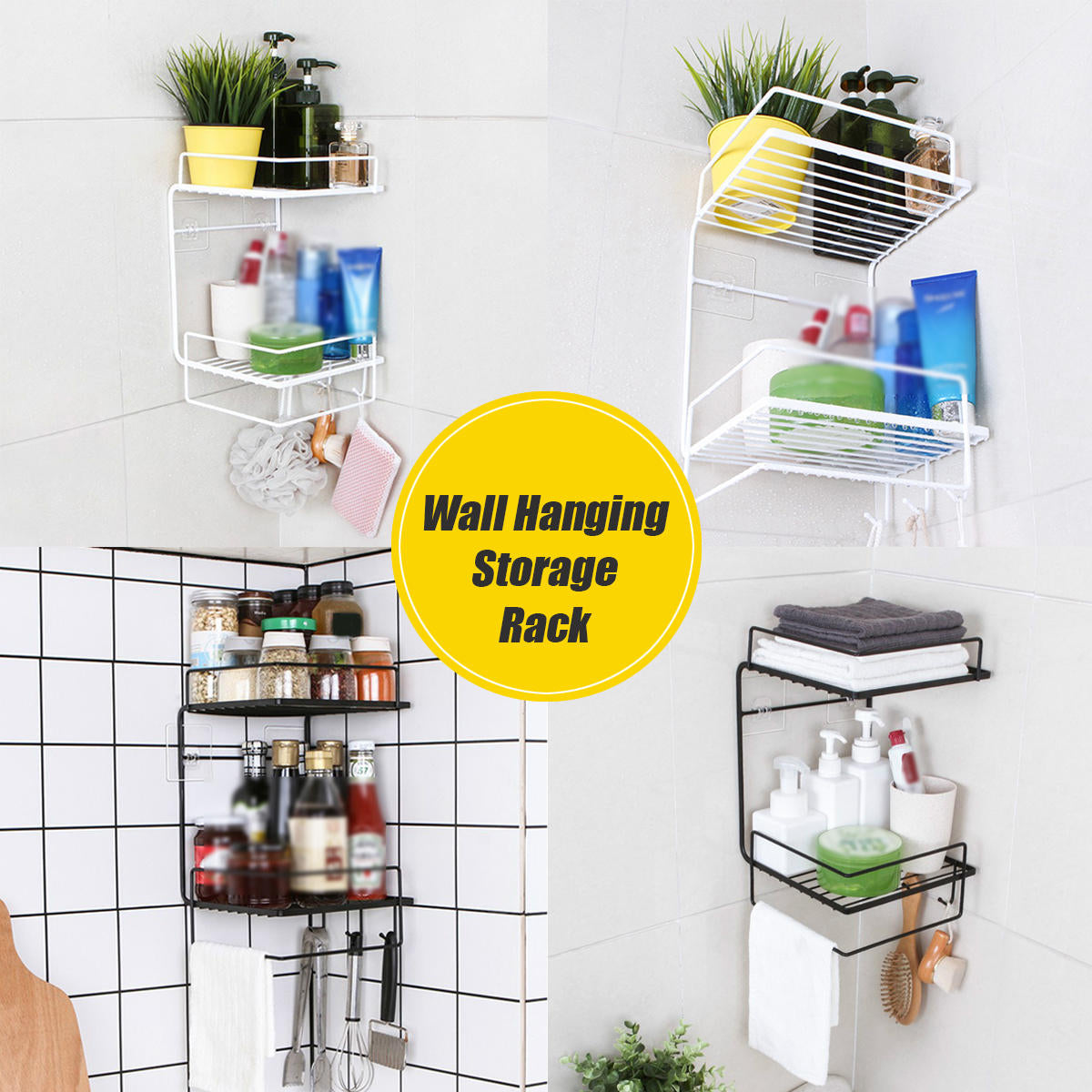 Bathroom Shelf Perforation-Free Wall-Mounted Kitchen Shelf Toilet Shelf Wall Corner Shelf Rack