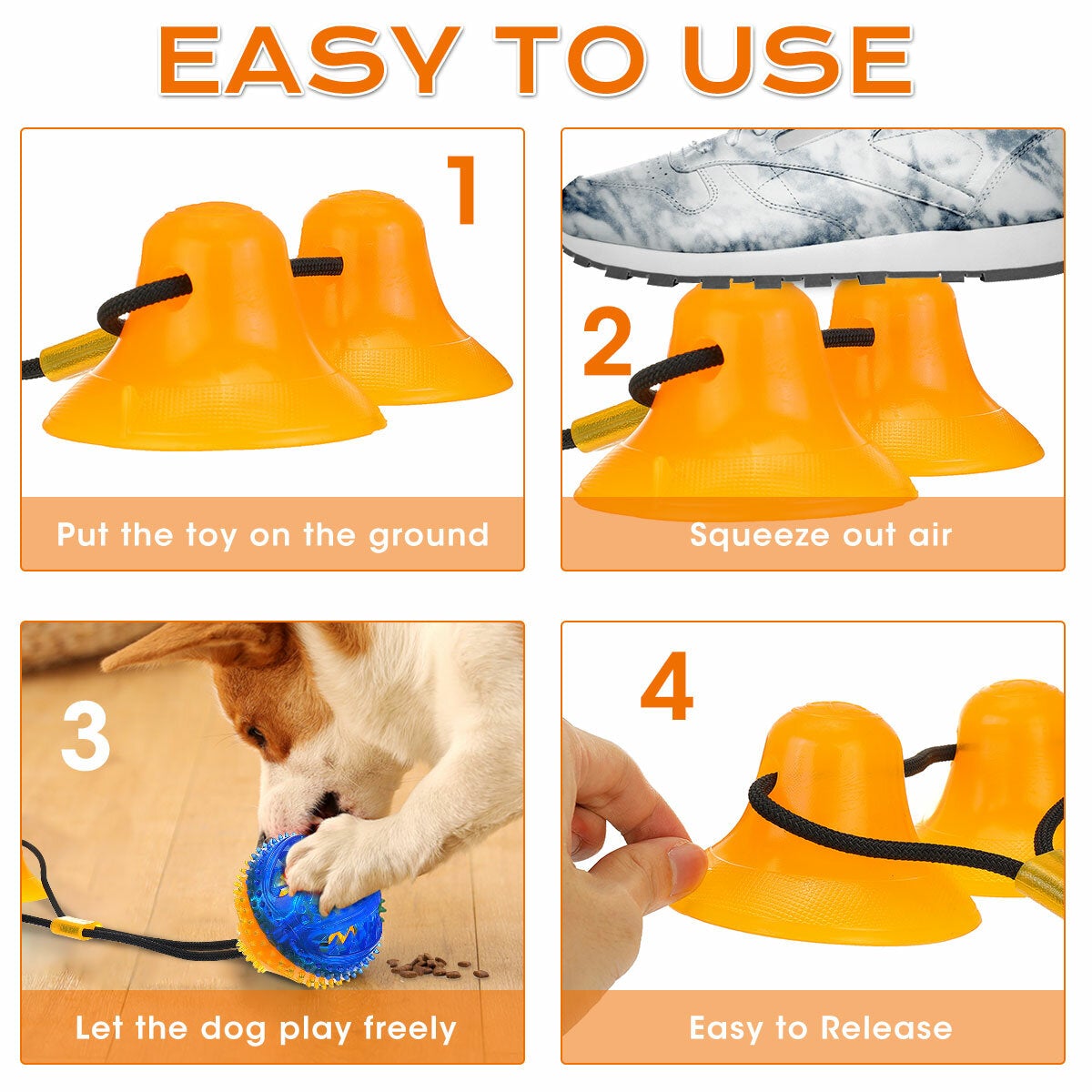 Dog Chew Toys Dog Rope Ball Pull Toy with Double Suction Cup Multi-functional Interactive Dog Tug of War Toy, Pet Aggressive Chewers with Teeth Cleaning and Food Dispensing