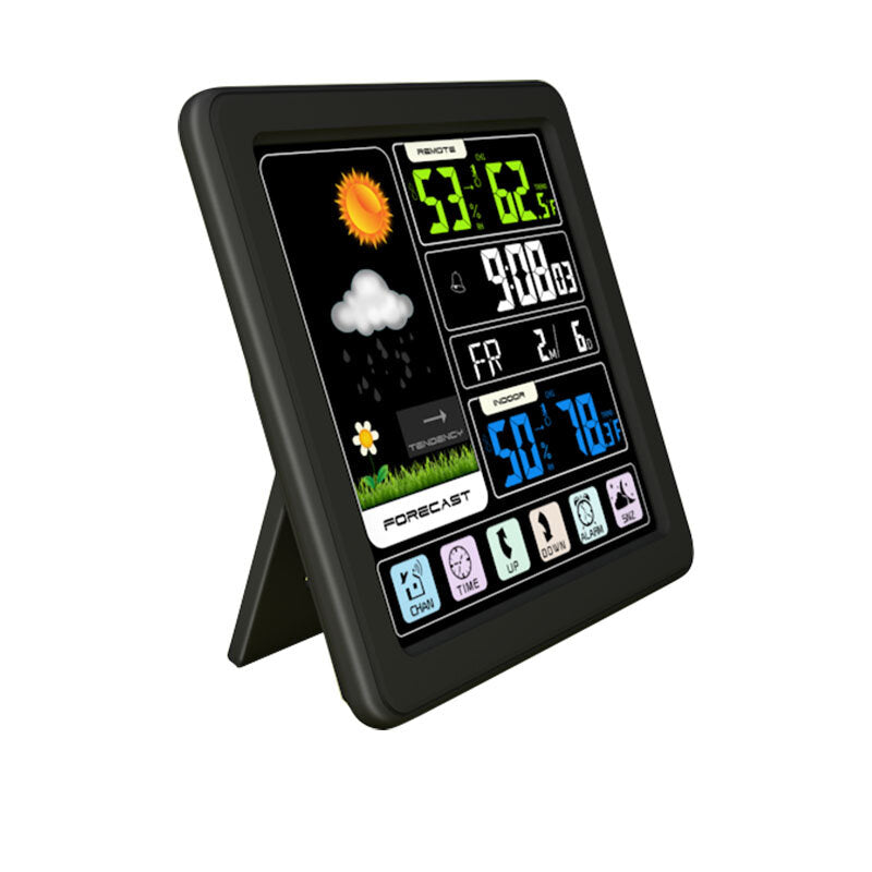 Full Touch Screen Wireless Weather Station Multi-function Color Screen Indoor and Outdoor Temperature Humidity Meter Clock