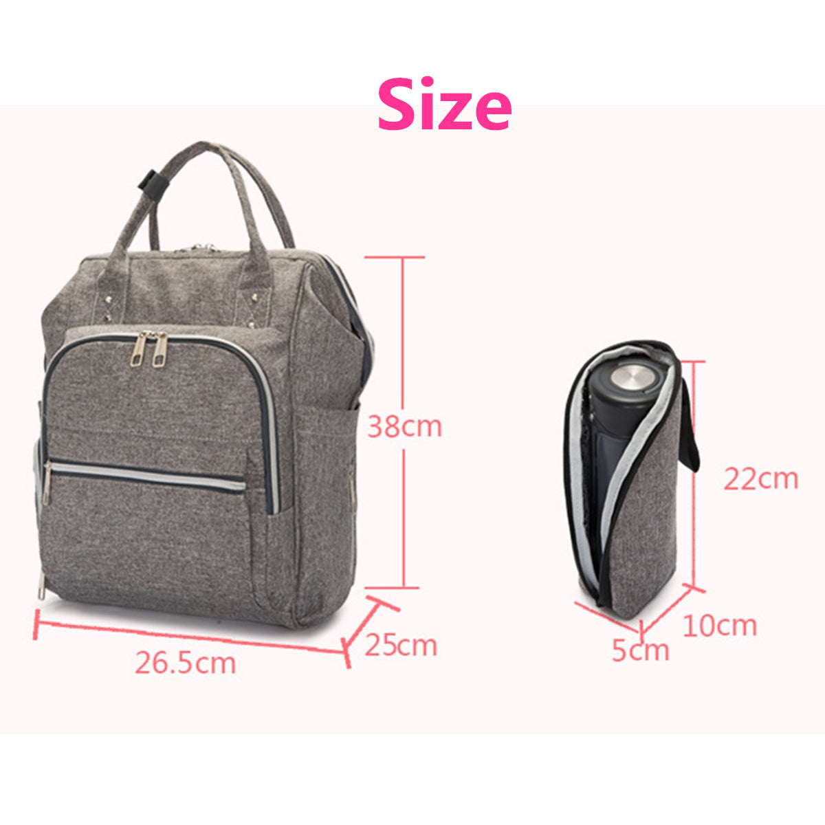 25L Outdoor Travel Mummy Baby Diaper Nappy Backpack Multi-functional Changing Bag + Water Bottle Bag