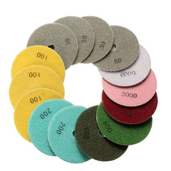 15pcs 4 Inch Polishing Pads Set 50-6000 Grit Wet Dry Diamond Polishing Pads with Self-Adhesive Disc