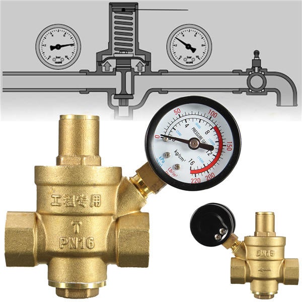 1/2' Inch Brass Water Pressure Reducing Regulator Reducer & Gauge Adjustable