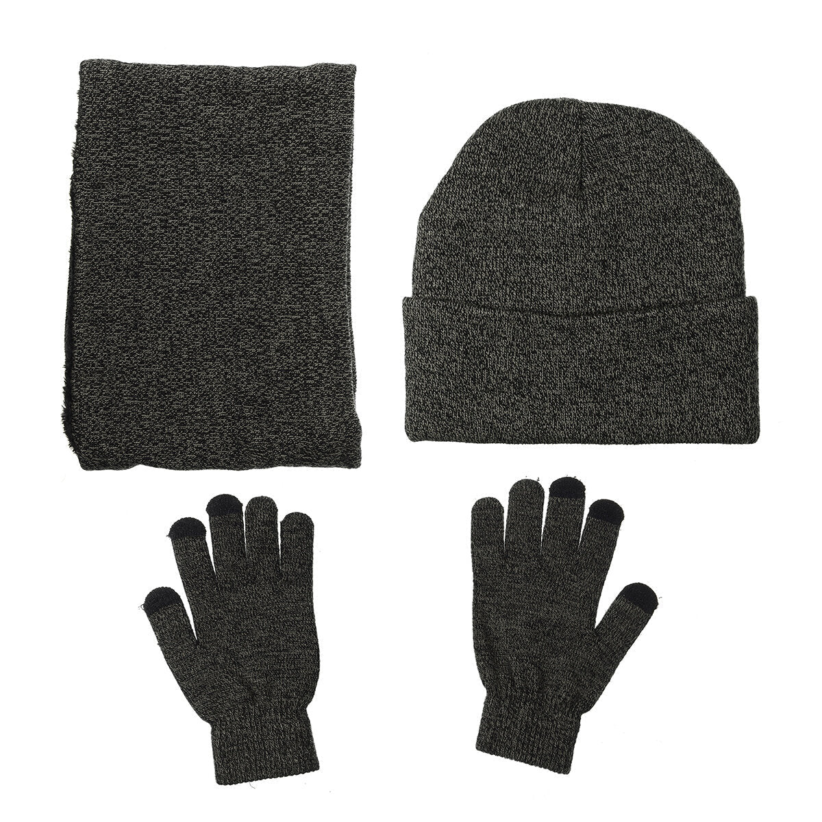 3 IN 1 Winter Beanie Hat Knitted Scarf Set Cap+Touch Screen Ski Thick Gloves