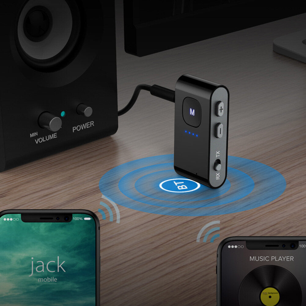 bluetooth 5.0 Audio Receiver Transmitter 3.5mm AUX Jack 2 in 1 Wireless HiFi Music Adapter for PC Earphones Speaker TV