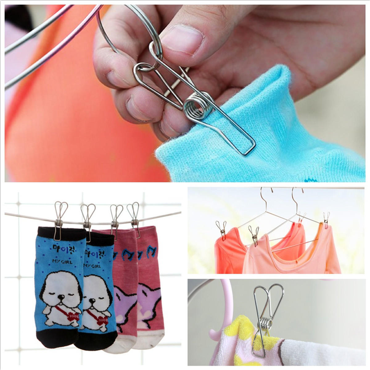 20Pcs Stainless Steel Clothes Pegs Metal Clips Hanger for Socks Underwear Towel Sheet