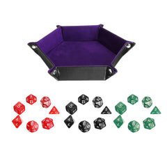 Multisided Dices Set Holder Polyhedral Dices Purple PU Leather Tray for RPG