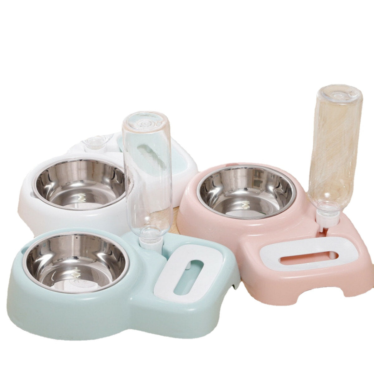 2 In 1 Automatic Pet Bowl 500ml Adjustable Drinking Fountain Dog Cat Food Feeder