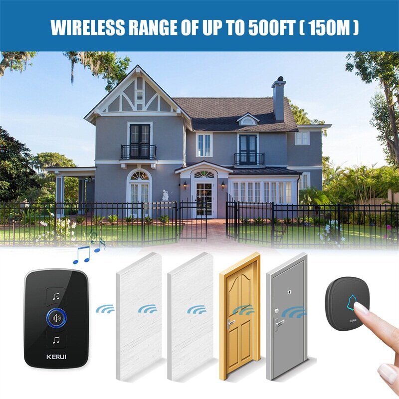 Wireless Doorbell Kit Smart Doorbell Outdoor Waterproof Touch Button Long Transmission Home Security Door Bell
