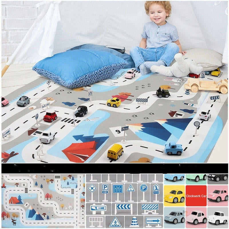 Parent-Child Play Indoor Outdoor Kid's Traffic Parking Lot Car Map Rug Nordic Portable Game Mat Baby Room Carpet