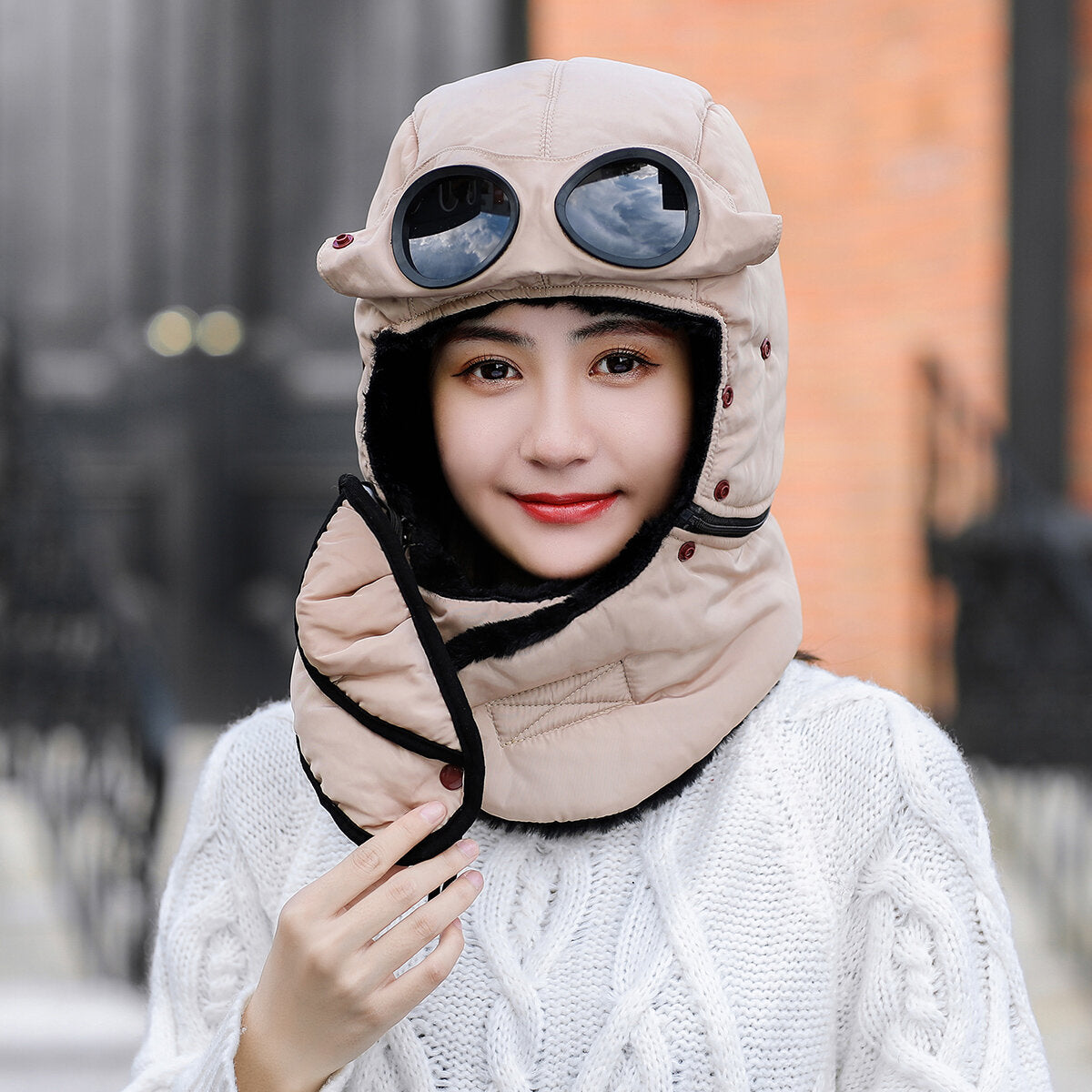 Winter Bomber Hats With Face Mask Plush Earflap with Goggles Warmer Windproof Thicken