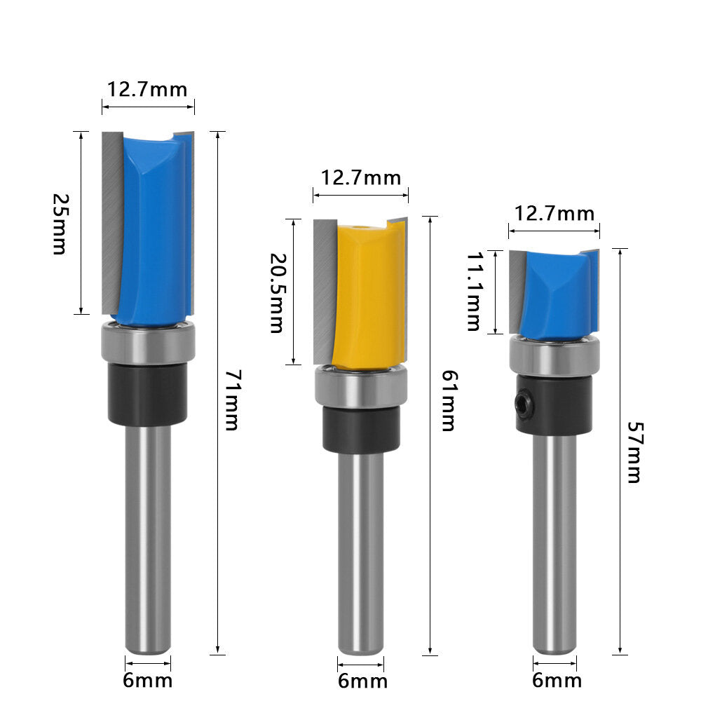 1/4inch/6mm Shank Flush Trim Router Bit Pattern Bit Top Bottom Bearing Blade Template Wood Milling Cutter Carpenter