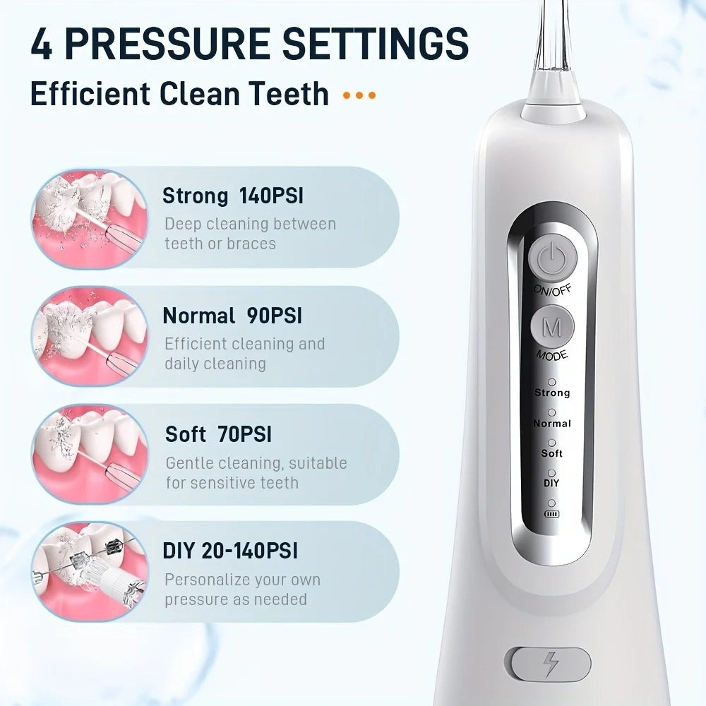 300ml Water Flosser,IPX7 Waterproof Dental Irrigator - 4 Modes, DIY Memory & 2000mAh USB-C