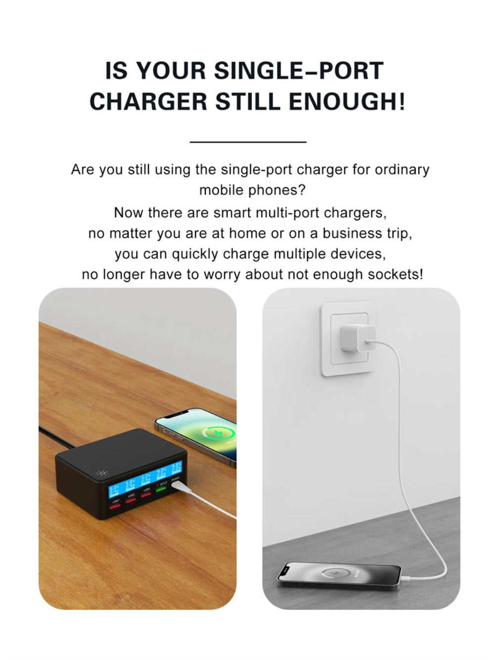 65W 5-Port USB PD Charger, Fast Charging Station for iPhone, Samsung, Hui, Xiaomi