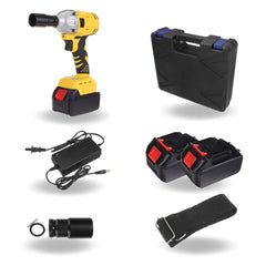 1/2" Cordless Brushless Impact Wrench Brushless Motor Power Driver Electric Wrench with 2 Battery