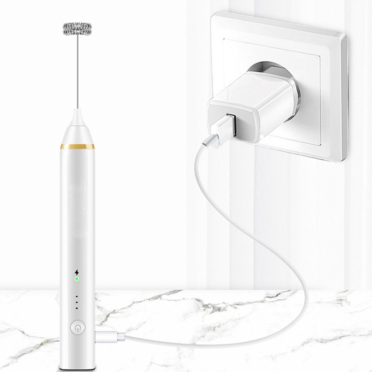 2 in 1 Whisk Milk Frother Handheld Electric USB Charging 3 Gear Egg Beater Milk Frother