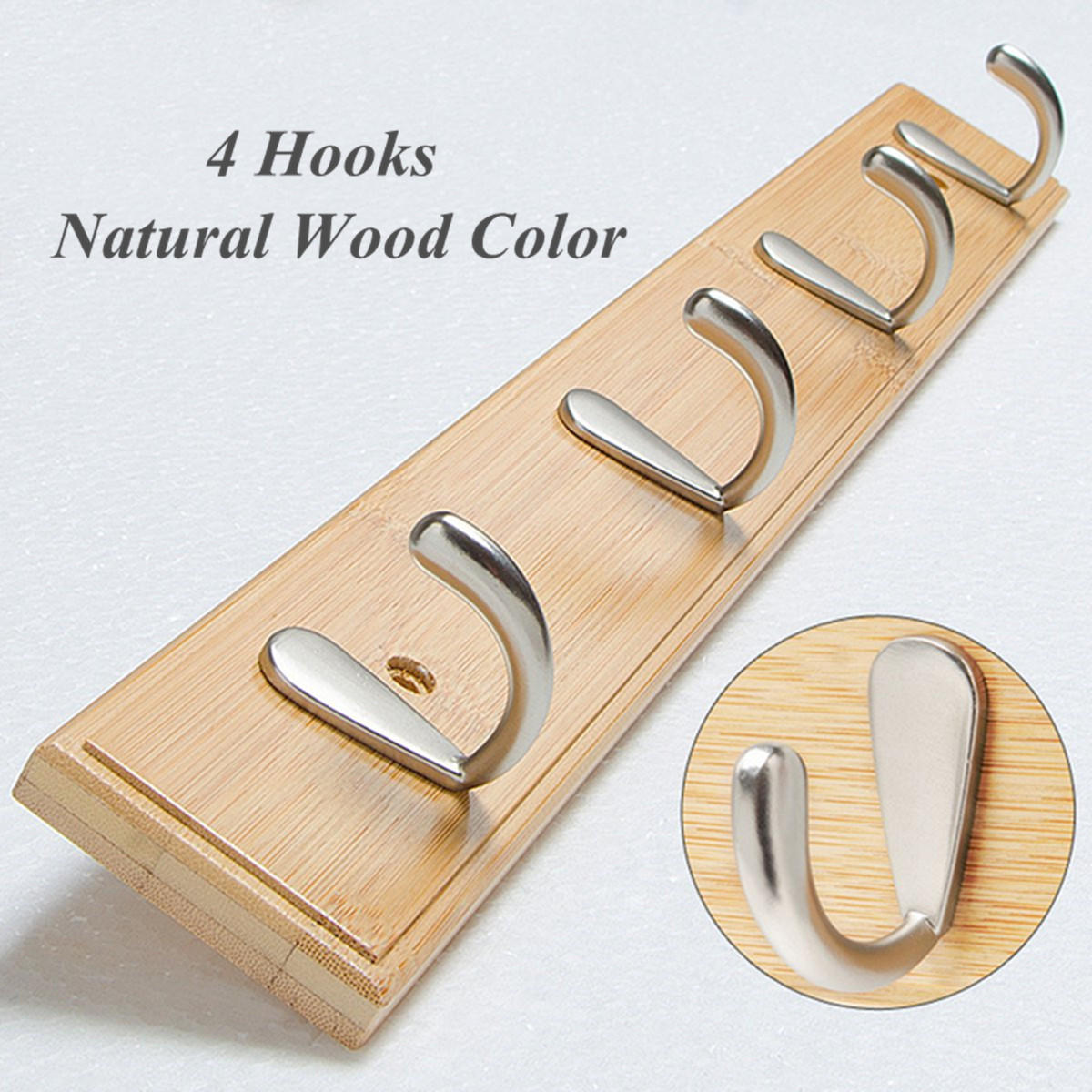 Metal Hooks Wall Mounted Bamboo Hanging Rack Wall Hanger for Coat Clothes Towel