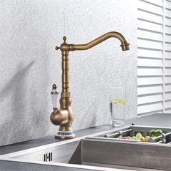 Kitchen Faucet Antique Brass Swivel Single Hole Bathroom Basin Sink Tap Porcelain Handle Rotatable Crane