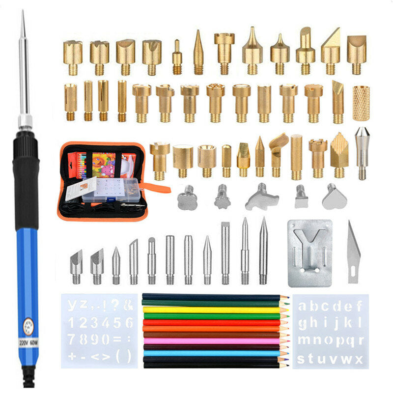 71pc 60W Adjustable Temperature Electric Soldering Pyrography Iron Set Welding Solder Station Heat Pencil Repair Tools Kit Woodwork