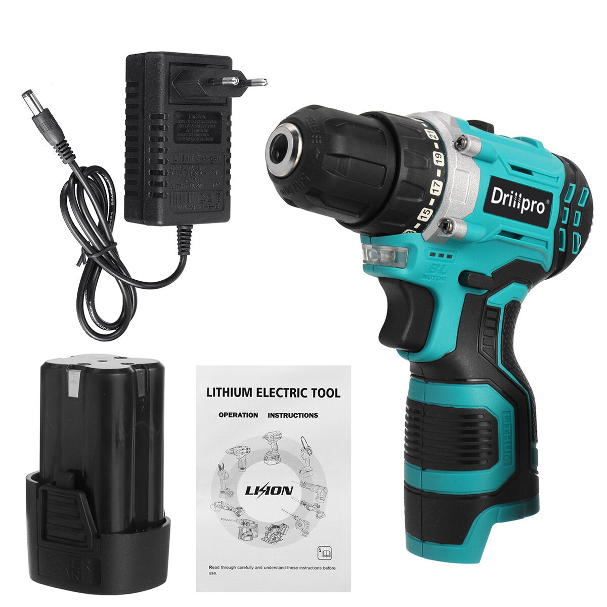 16.8V Brushless Electric Drill Driver Portable Rechargeable Screwdriver Power Tool W/ 1/2 Battery