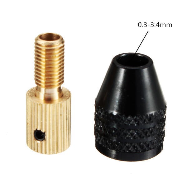 0.3-3.4mm Black Drill Bit Chuck Adapter Three-Jaw Drill Chuck Brass Base with Silver Wrench