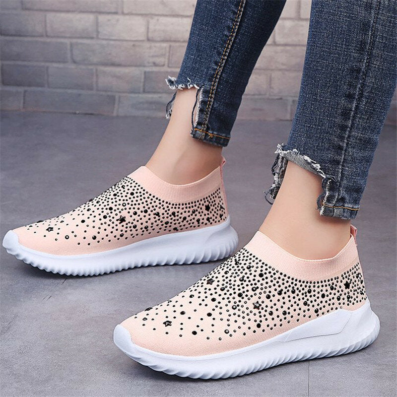 WoMen Crystal Mesh Sneakers Glitter Casual Slip On Loafers Outdoor Leisure Running Sport Shoes