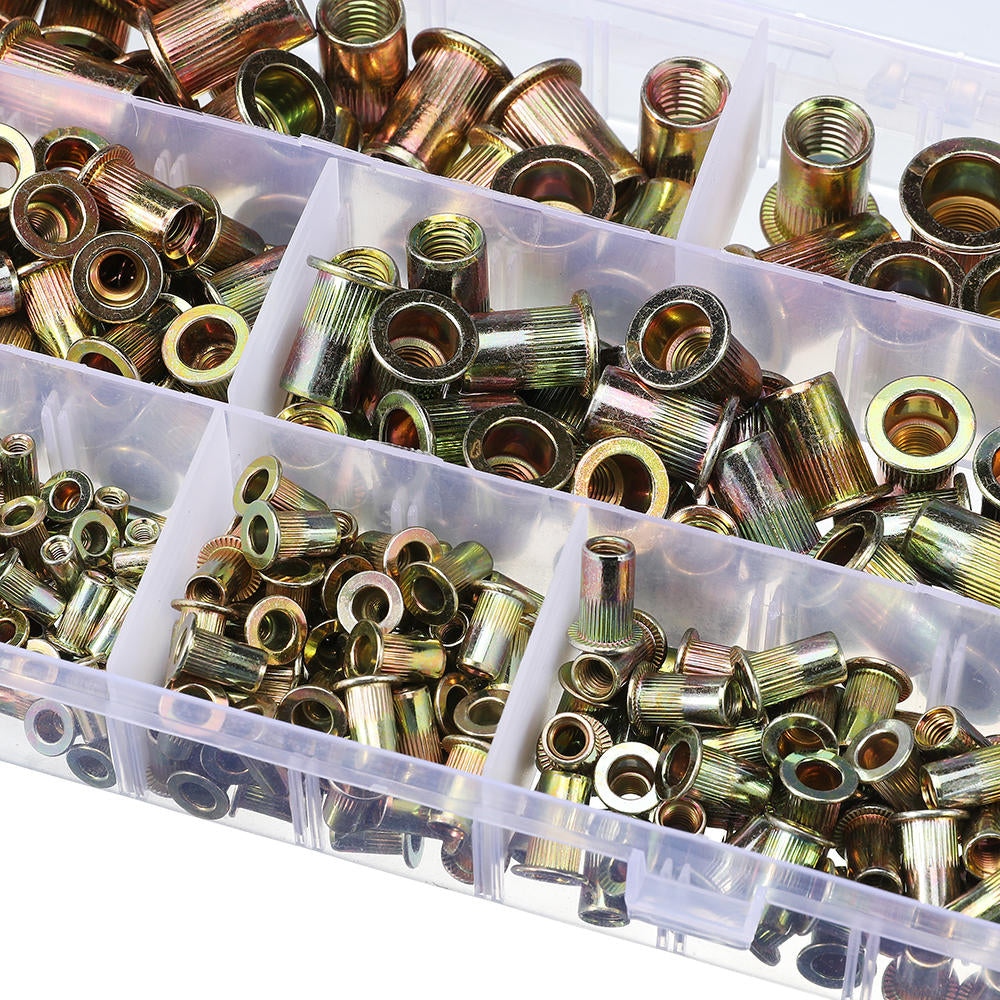 300Pcs Mixed Steel Rivet Nut Rivnuts Blindnuts Nutserts M3-12mm Nut Insert Rivet Assortment Kits