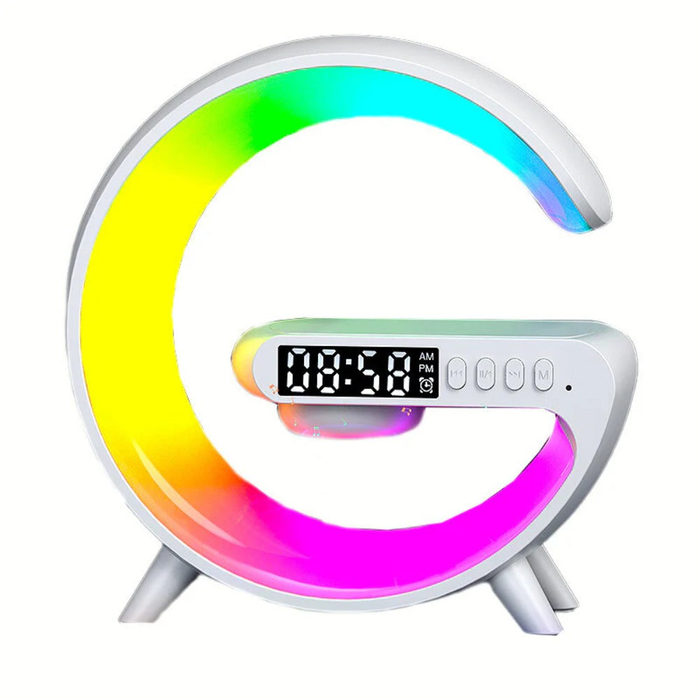 Multi-functional Wireless Charger Alarm Clock Speaker RGB Light Fast Charging for iPhone, Hui, Samsung, Xiaomi