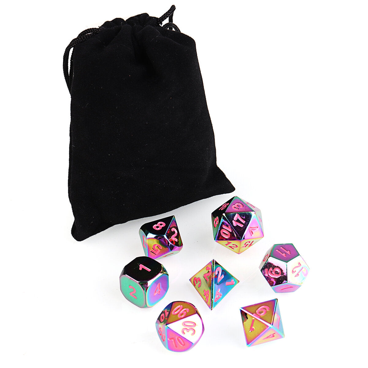 7Pcs Embossed Heavy Metal Polyhedral Dice DND RPG MTG Role Playing Game with Bag