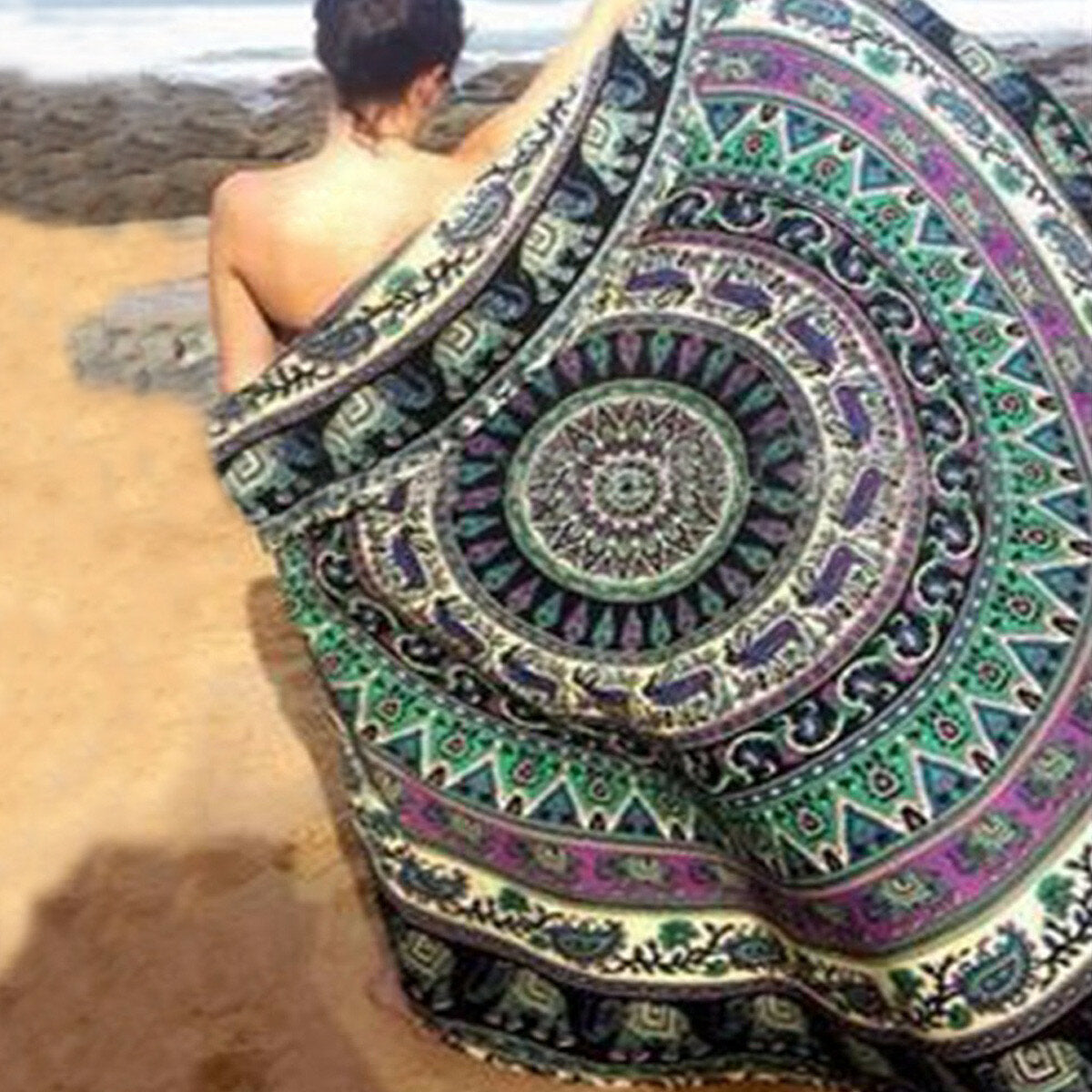 150cm Bohemian Thin Chiffon Beach Towel Mat Mandala Round Silk Scarf Bed Sheet Tapestry