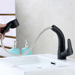 Pull Out Bathroom Faucet Wall Mounted Basin Sink Mixer Hot and Cold 360 Degree Rotating Retractable Water Tap