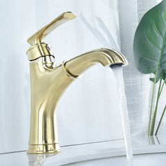 Copper Bathroom Basin Faucet Pull Out Spring Sprayer Tap Hot and Cold Water Single Hole Deck Mount Mixer