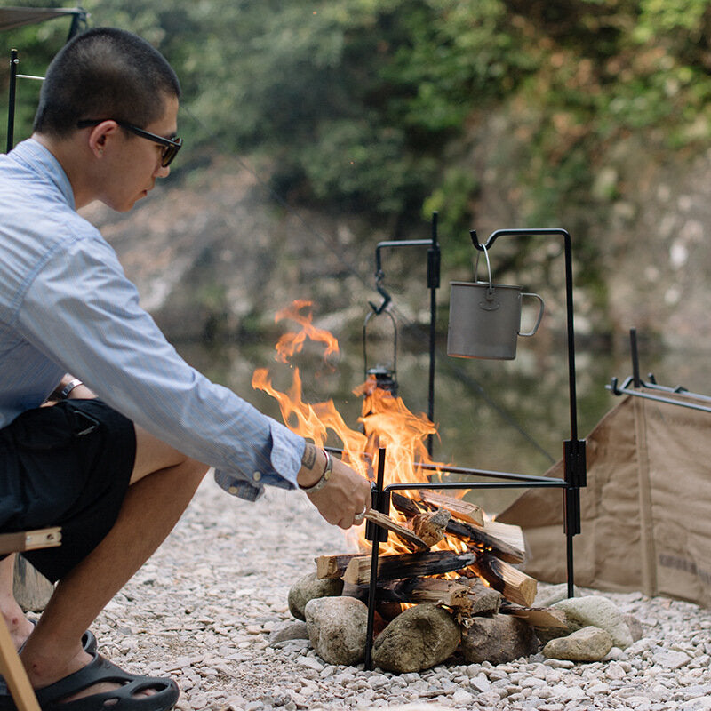 Burning Fire Rack Portable Picnic Firewood Rack Triangle Stable Outdoor Camping Barbecue