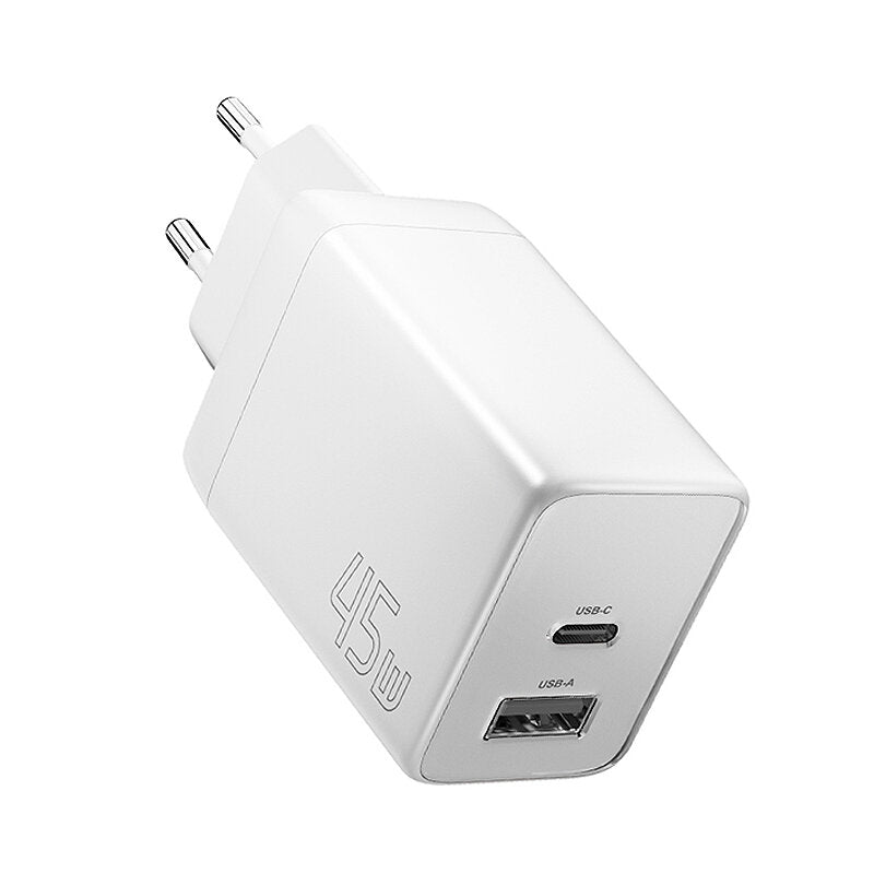 45W GaN USB PD Charger, 2-Port USB-A/USB-C, Fast Charging, EU Plug for iPhone, Samsung