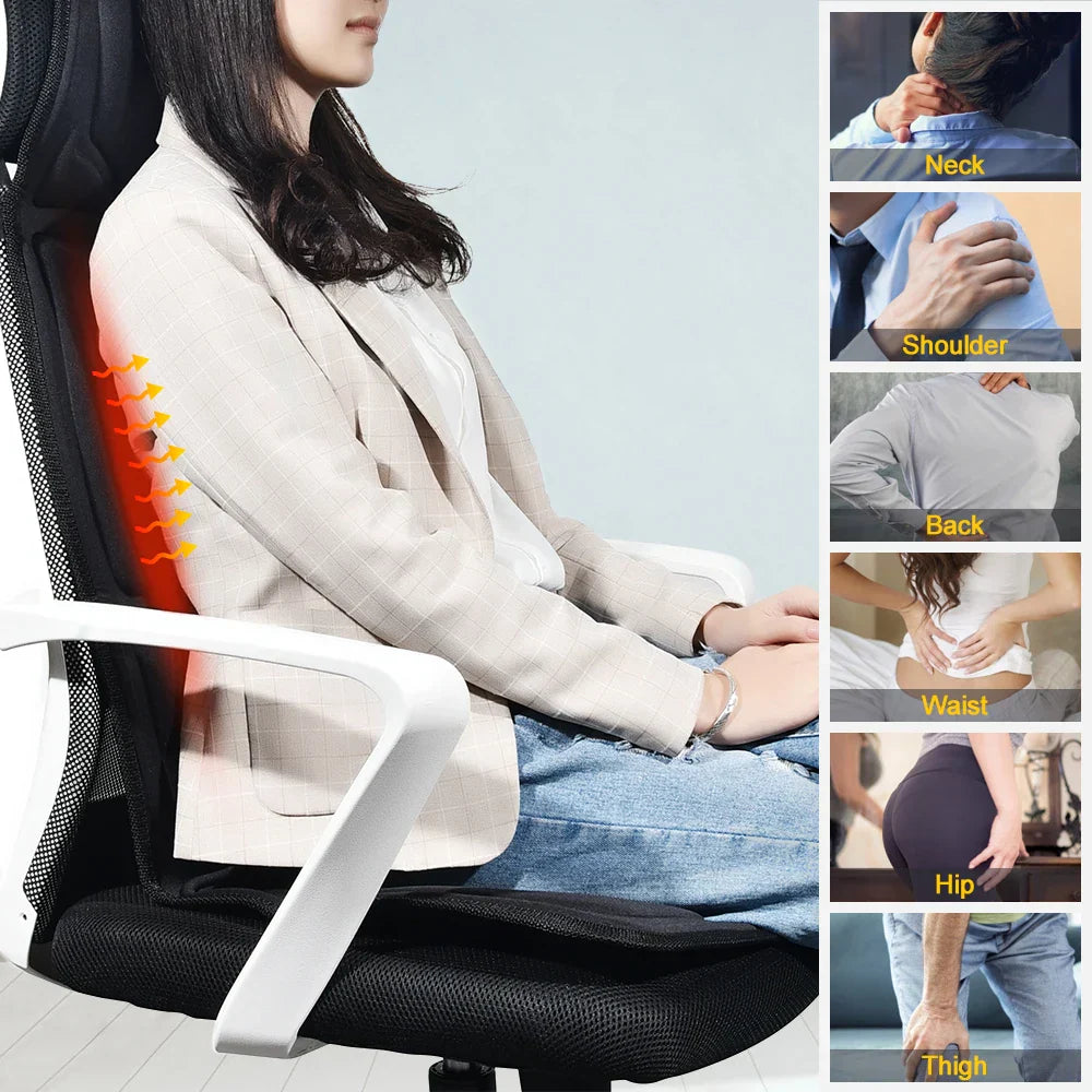 Electric Massager Chair Pad with Heat, Vibrating Neck, Back, Lumbar Cushion for Car and Home Office