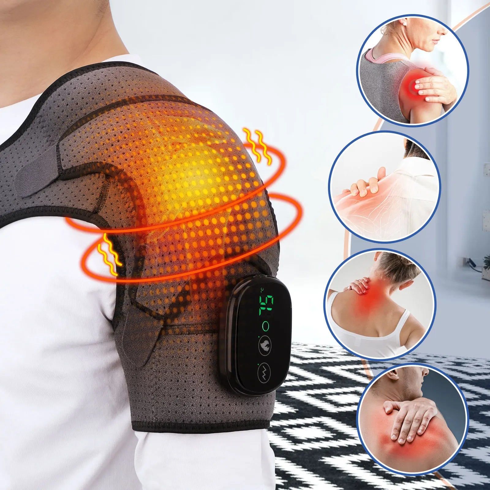 Electric Shoulder Massager Belt with Vibration & Heating, Muscle Relaxer and Warmer Pads