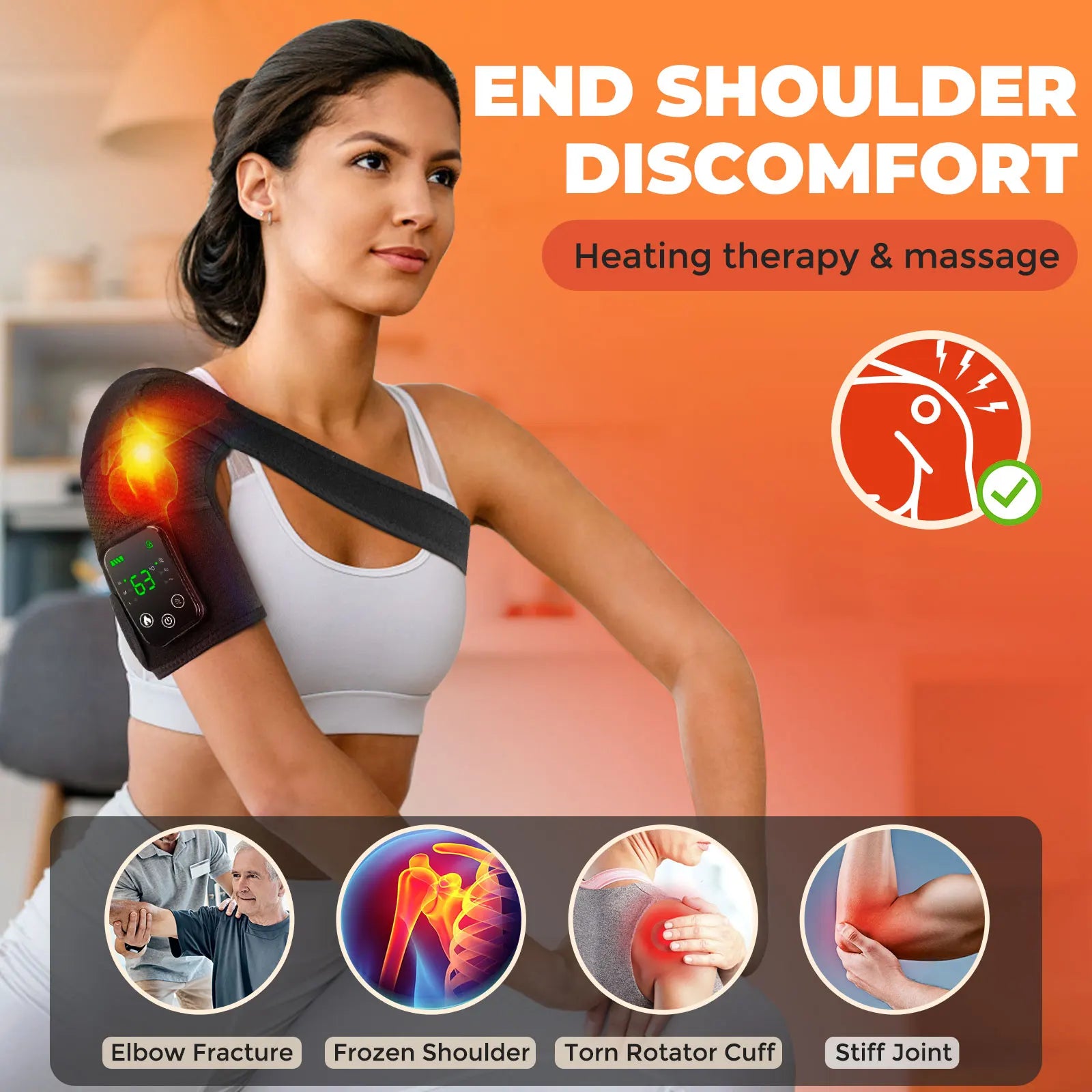 Electric Shoulder Massager with Heat and Vibration, Knee Elbow Brace for Discomfort Relief