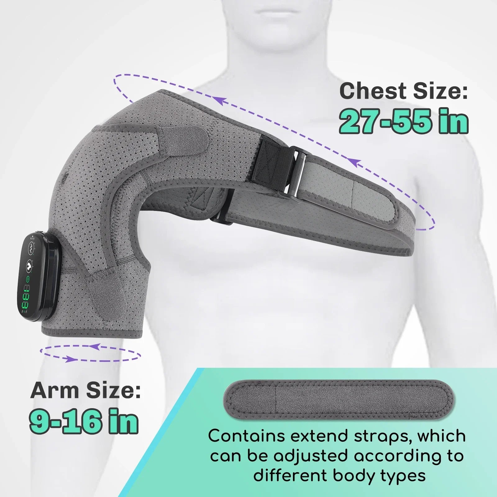 Electric Shoulder Massager with Heat, Vibration, Thermal Brace for Muscle Relaxation and Joint Support