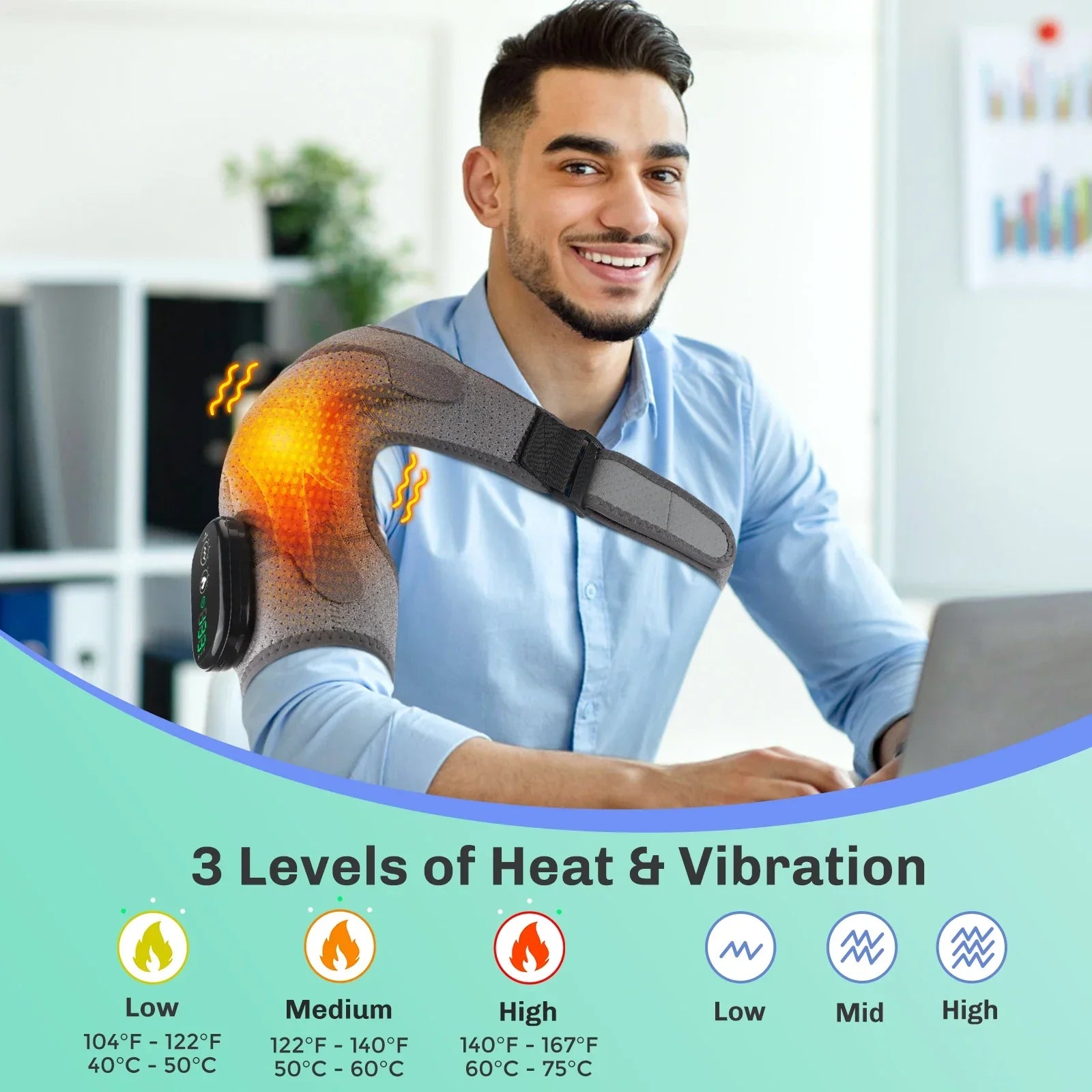 Electric Shoulder Massager with Heat, Vibration, Thermal Brace for Muscle Relaxation and Joint Support