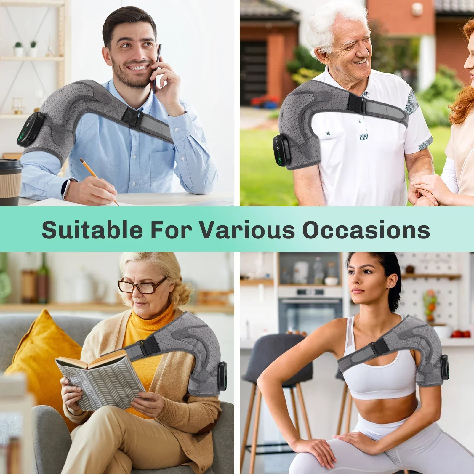 Electric Shoulder Massager with Heat, Vibration, Thermal Brace for Muscle Relaxation and Joint Support