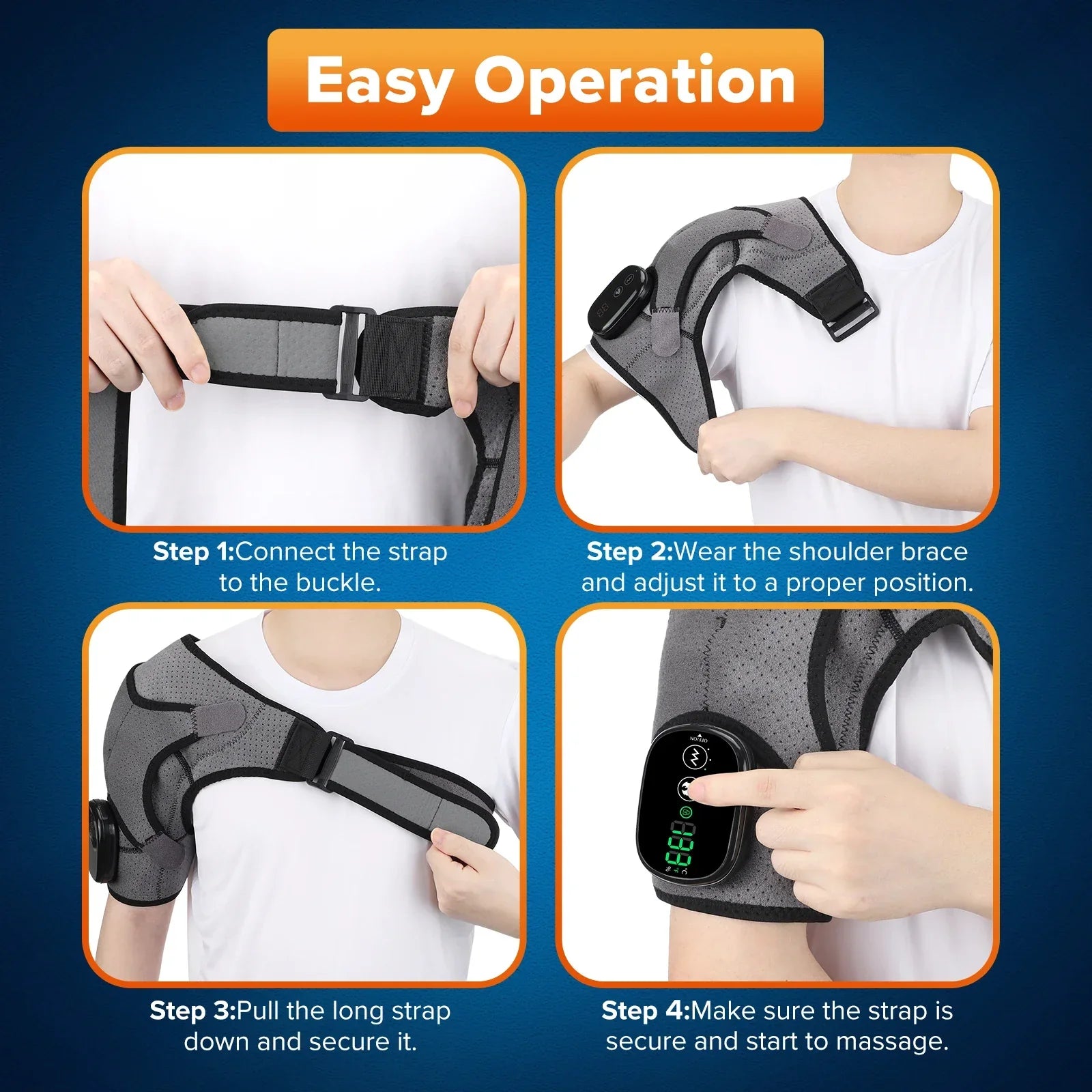 Electric Shoulder Massager with Heat, Vibration, Thermal Brace for Muscle Relaxation and Joint Support