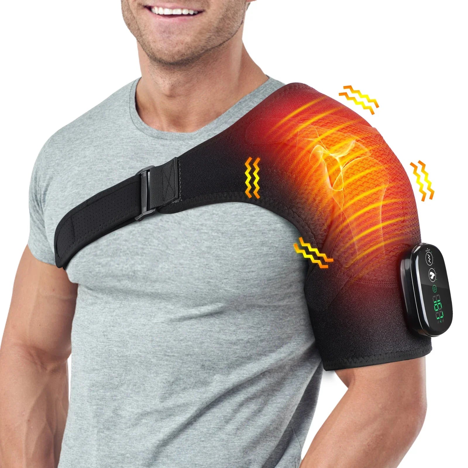 Electric Shoulder Massager with Heat, Vibration, Thermal Brace for Muscle Relaxation and Joint Support