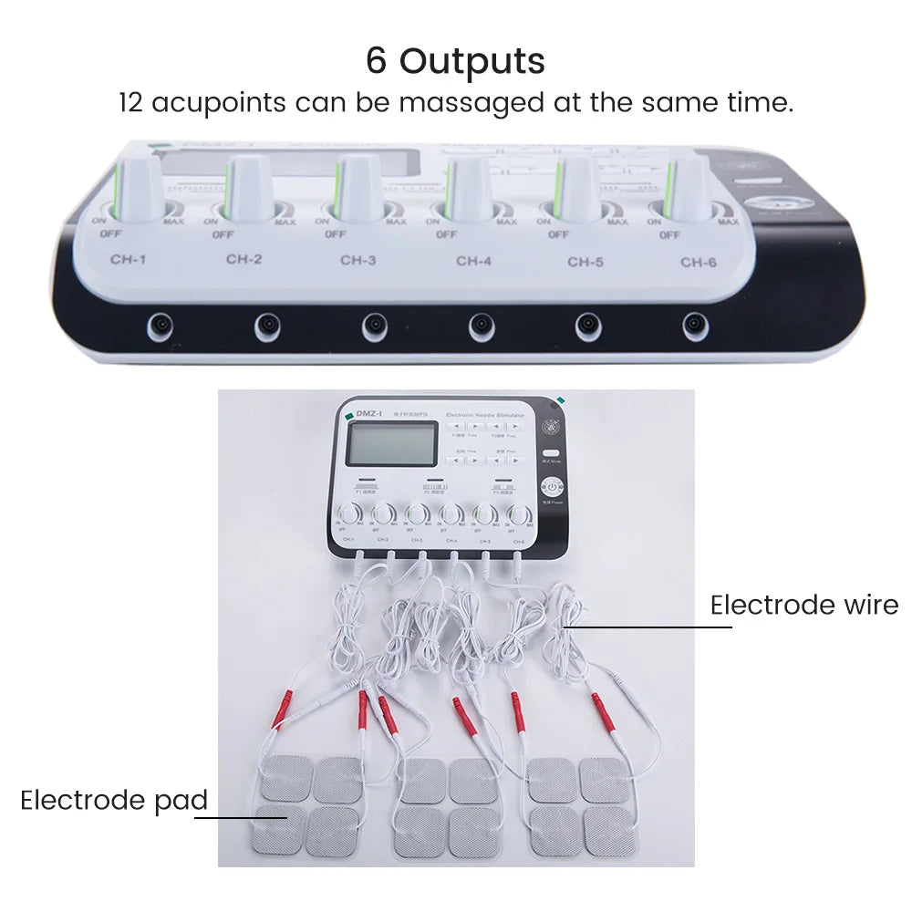 EMS Tens Massager, 6-Output Electroacupuncture Machine for Body and Back Massage